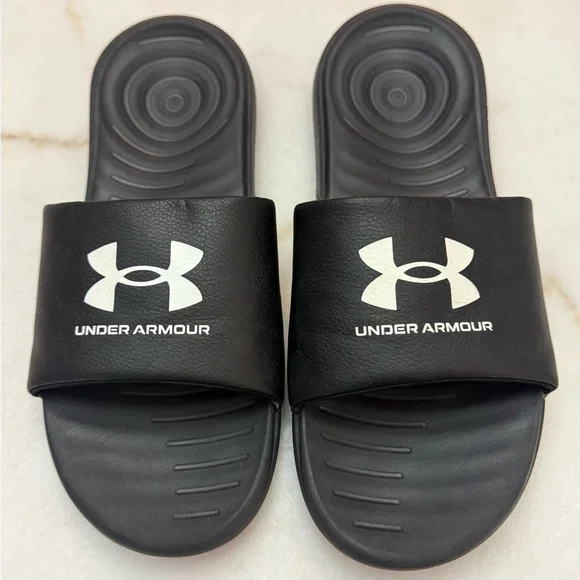 Under Armour Black Slides with White Logo - Picture 1 of 8
